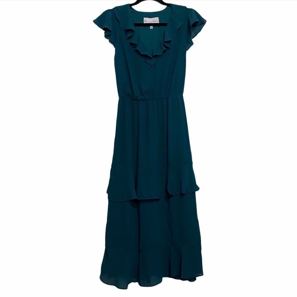 Charles Henry Emerald Green Tiered Ruffled Dress